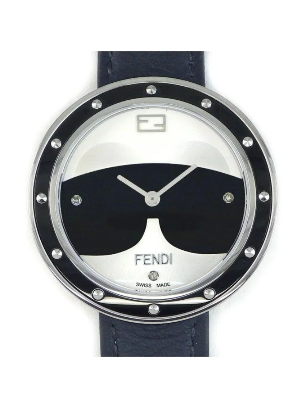Fendi Watch My Way Black Silver Dial Leather Strap SS Quartz Analog